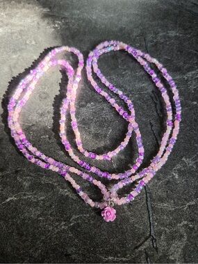 Handmade Pink & Purple Beaded Necklace with Rose Charm
